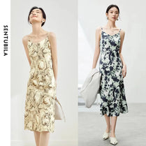 Elegant Print Midi Dress – Slim Fit Sundress for Casual Autumn Looks